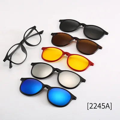 5-in-1 Polarized Magnetic Clip-On Sunglasses for Men & Women – Optical Frame with Magnet Clip-On Sun Glasses Robb
