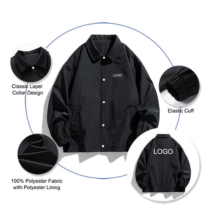 Polyester Windbreaker Jacket | Unisex Loose Fit Lapel Collar Plain Coach Jackets Darcy