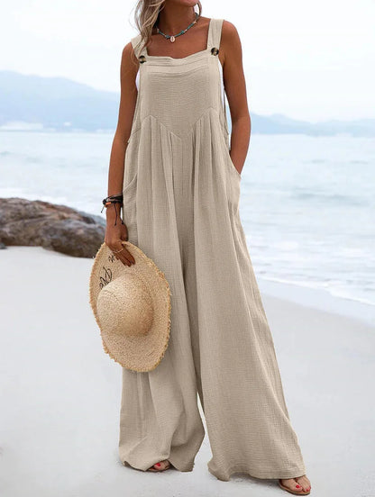 Women's Wide-Leg Overalls | Casual Cotton Linen Baggy Jumpsuit Shaina