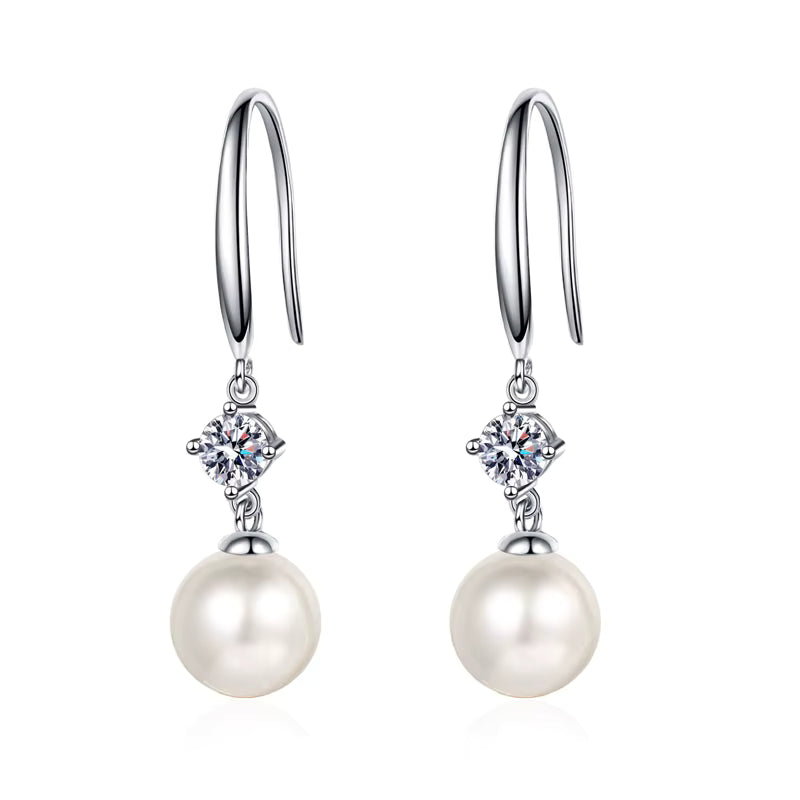 S925 Sterling Silver 0.3 Carat Moissanite & Freshwater Pearl Stud Earrings – Elegant Korean Style Daily Jewelry for Women Zehra