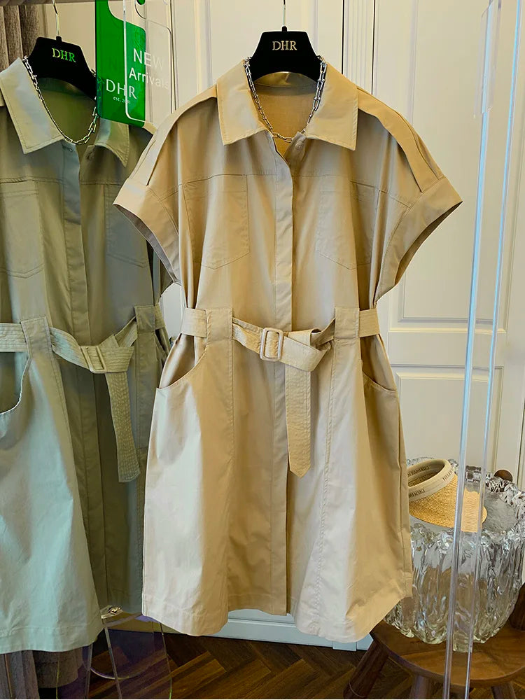 Summer Women's French Slim Belted Stitching Dress Blouse Aelin