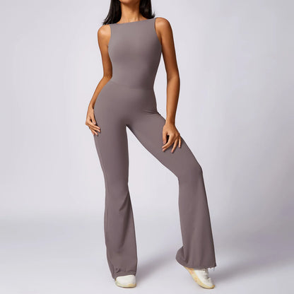Women’s Scrunch Butt Flare Jumpsuit – Tummy Control Skinny‑Fit Workout Bodysuit for Gym & Casual Wear Assunta