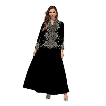 Women’s Modest Abaya Islamic Embroidered Robe, Loose Plus-Size Muslim Dress
