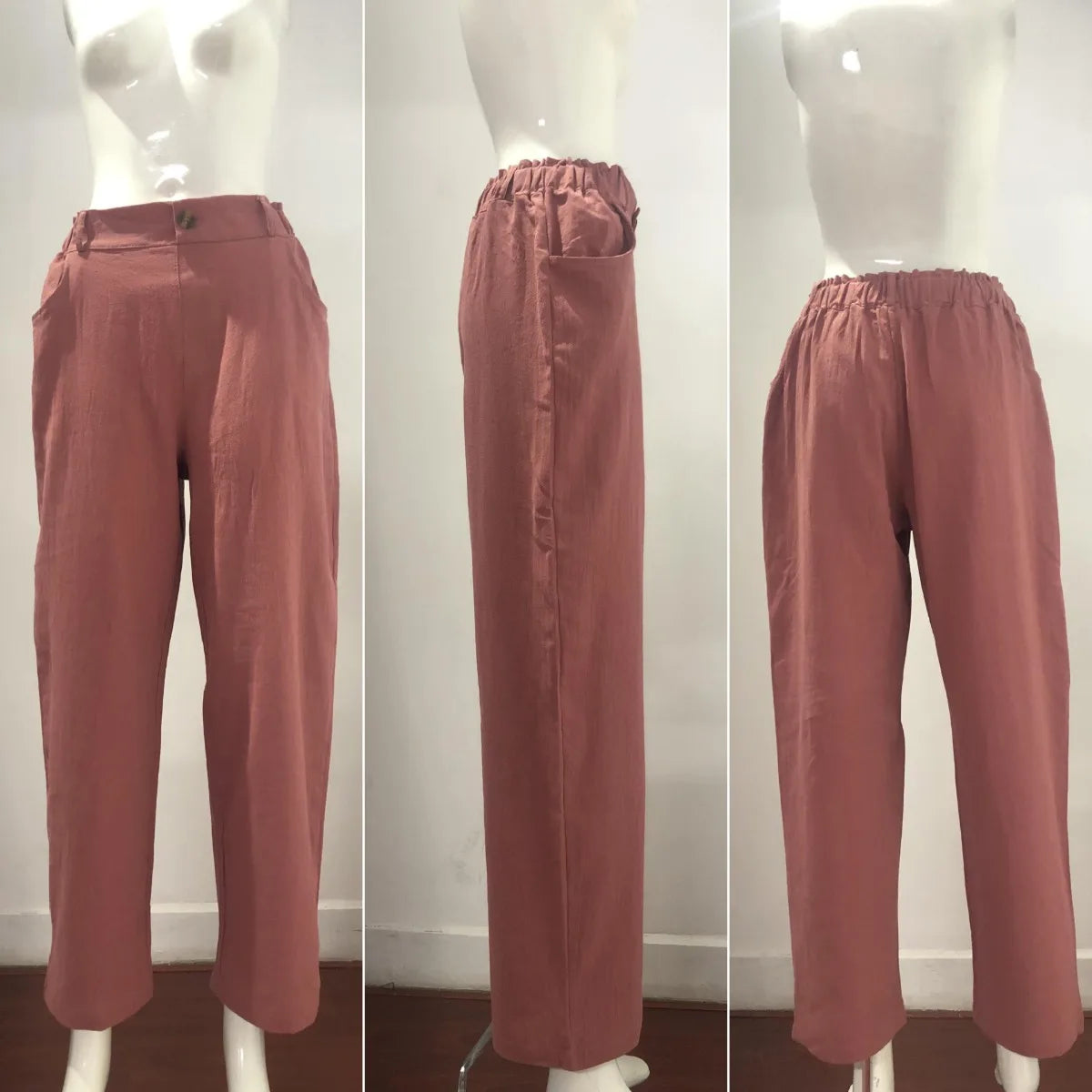 Summer High-Waist Cotton Linen Trousers | Loose Fit Casual Solid Color Pants for Women Trina