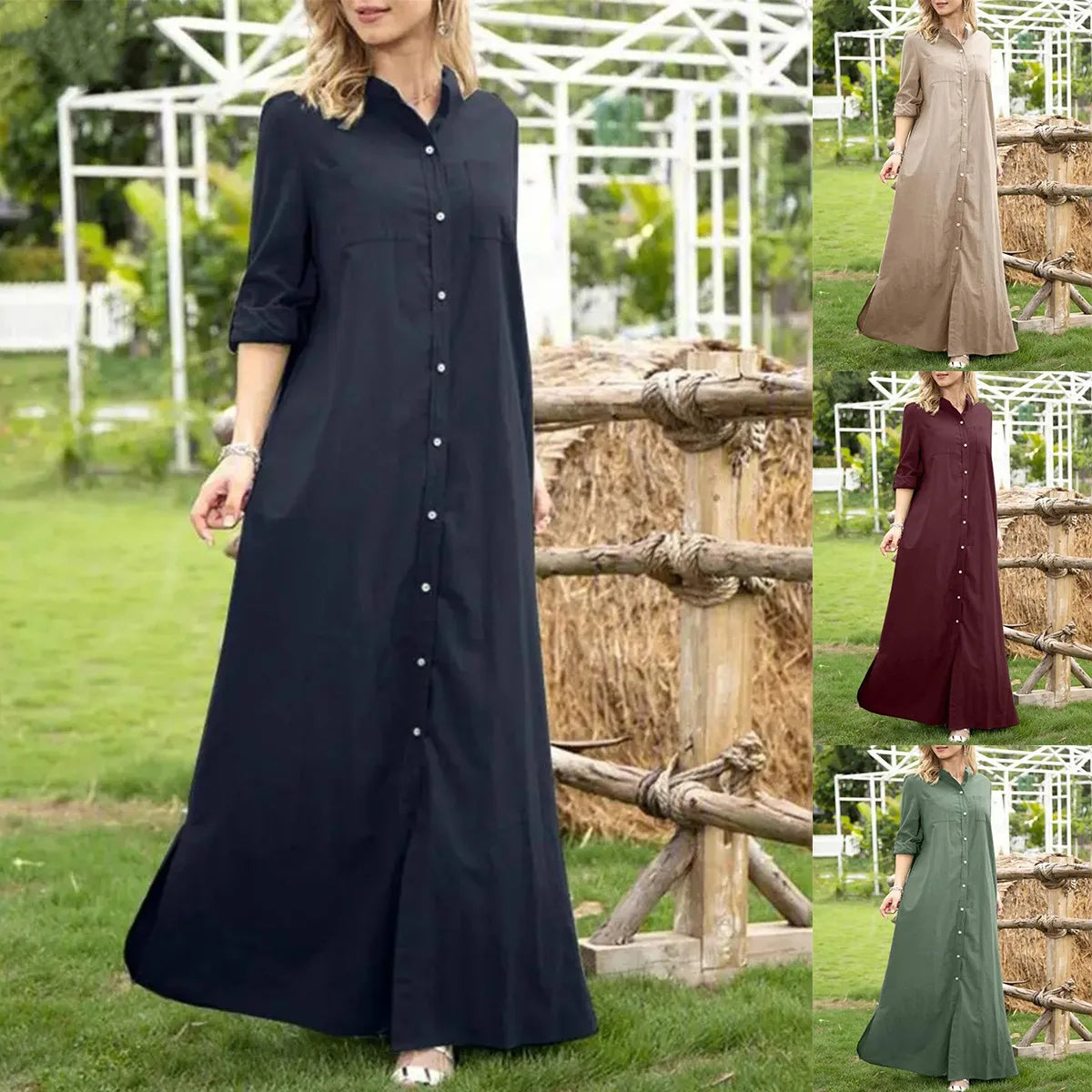 Women Dress Long Sleeve Casual Oversized Loose Maxi Dress
