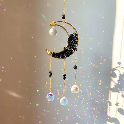 Natural Crystal Handmade Hanging Sun Catcher – Moon-Shaped Crystal Sun Catchers, Hanging Prisms & Rainbow Makers