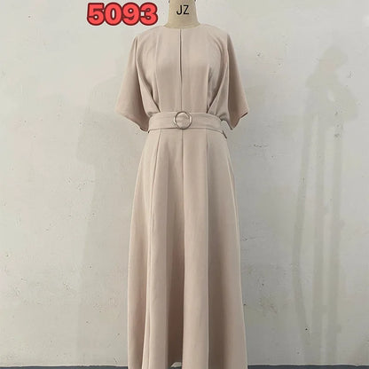 Women's Summer Slim Fit Dress – Solid Color Round Neck Short Sleeve Fashionable Casual Style Monique