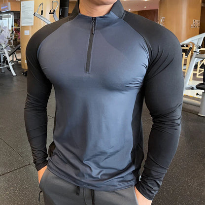 Men’s Long‑Sleeve Performance Training T‑Shirt – Quick‑Dry Half‑Zip Running & Fitness Top