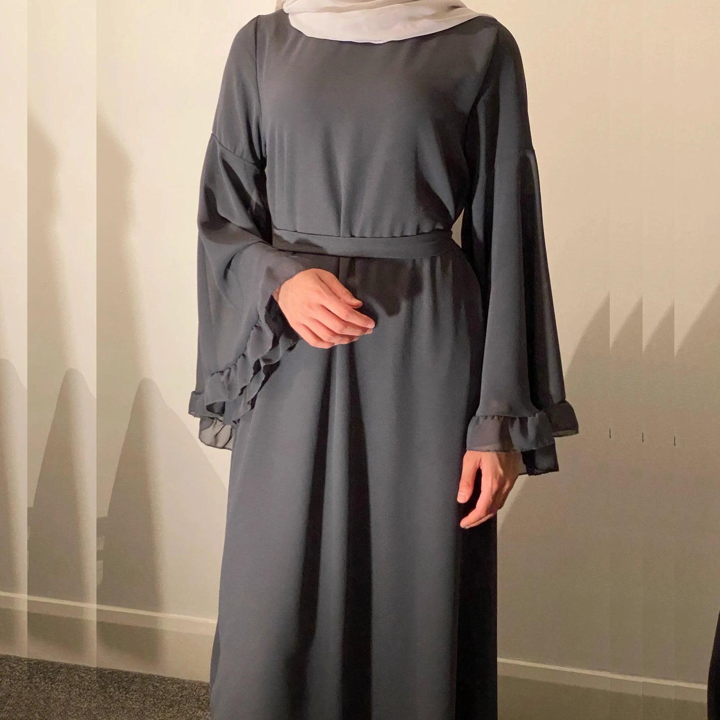 Chiffon Abaya with Ruffled Sleeves – Modest Islamic Clothing for Women | Turkey & Dubai Style Muslim Dress Samira