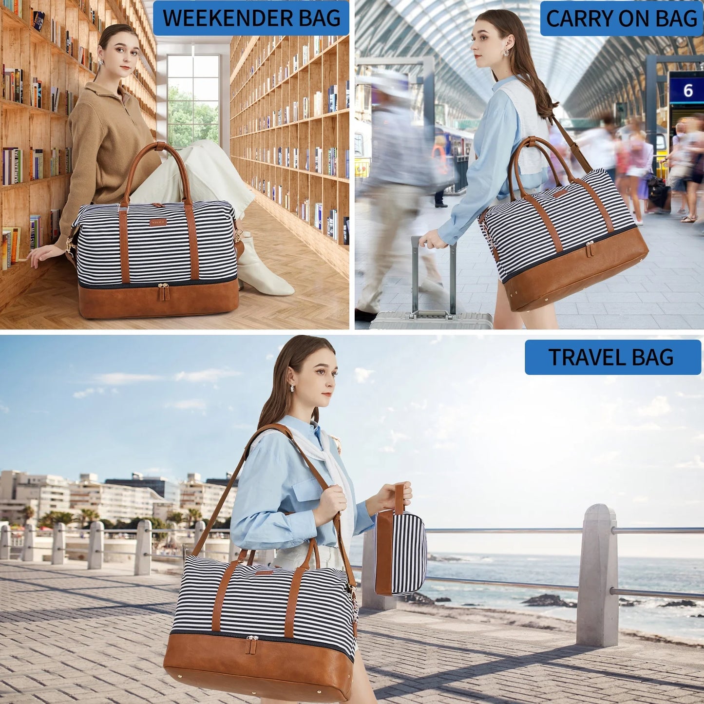Overnight Travel Duffel Bag – Weekender Bag with Toiletry Organizer & Shoe Compartment