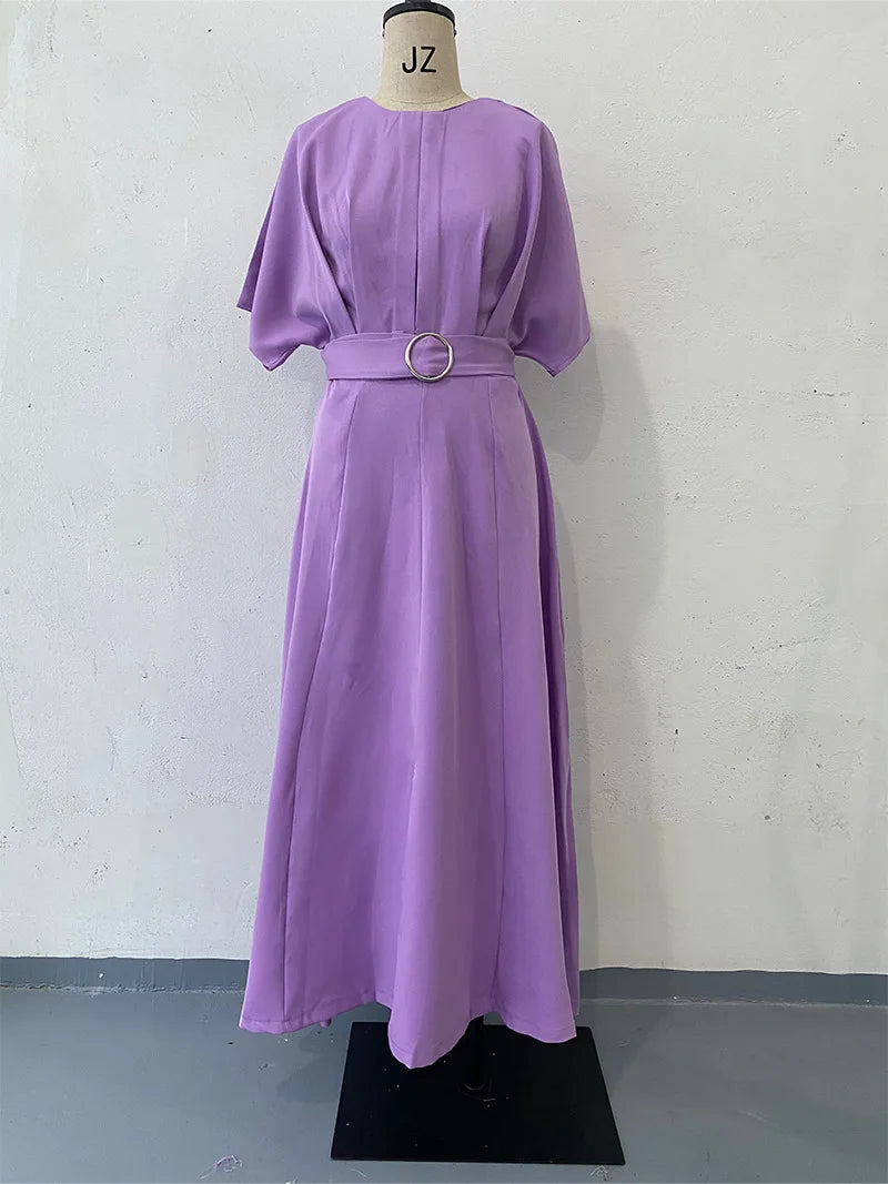 Women's Summer Slim Fit Dress – Solid Color Round Neck Short Sleeve Fashionable Casual Style Monique