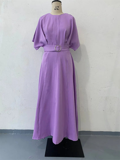 Women's Summer Slim Fit Dress – Solid Color Round Neck Short Sleeve Fashionable Casual Style Monique