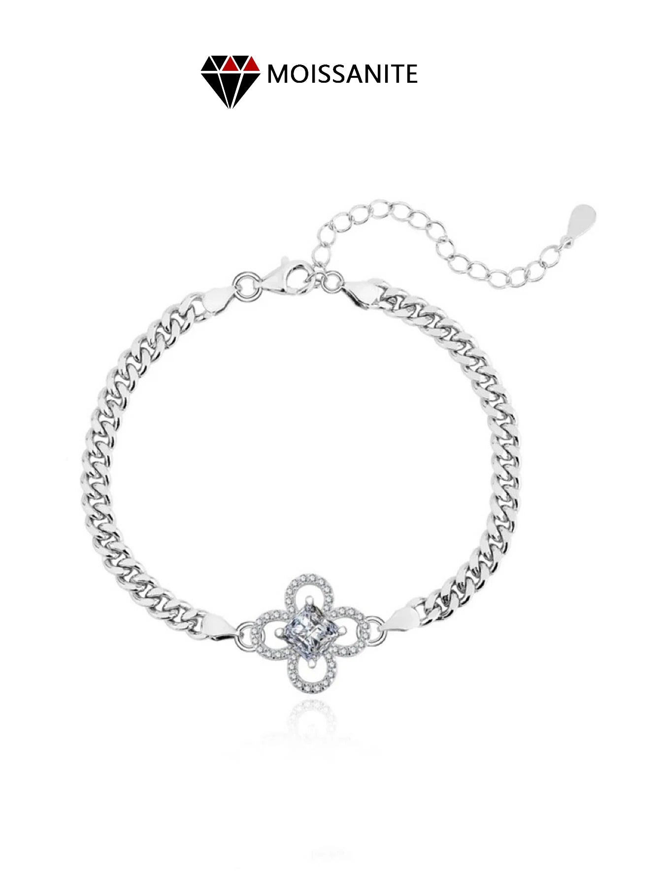 S925 Sterling Silver Moissanite Bracelet – Exquisite Four-Leaf Clover Luxury Bangle Daphne