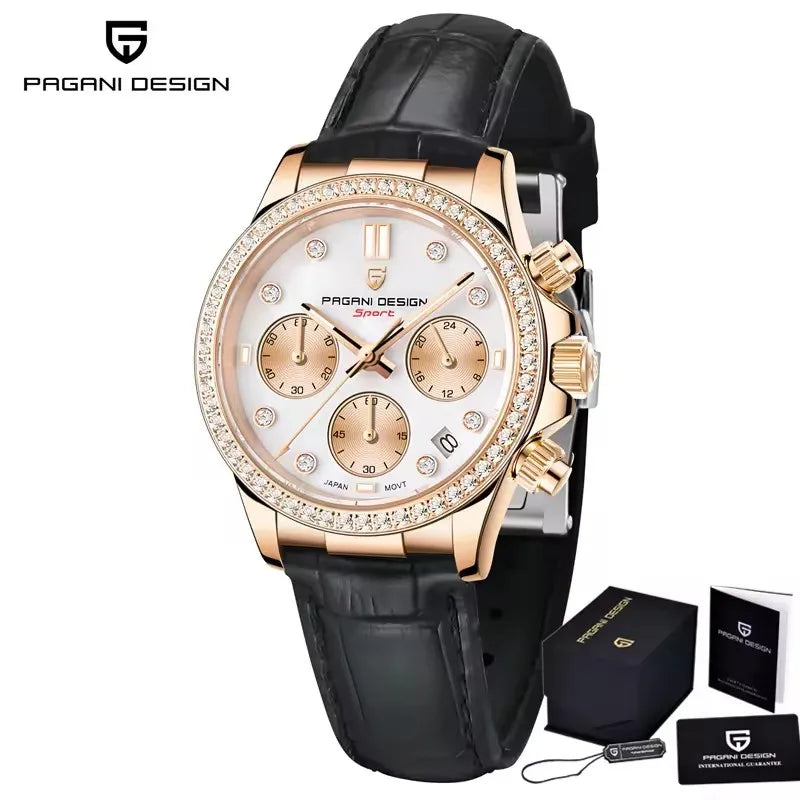 PAGANI DESIGN 1730 – Luxury Women's Quartz Chronograph Watch, Waterproof Dress Wristwatch with Original VD55 Movement