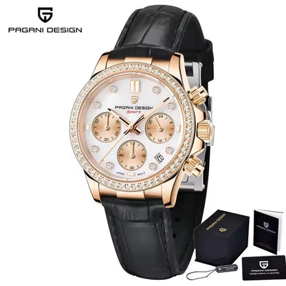 PAGANI DESIGN 1730 – Luxury Women's Quartz Chronograph Watch, Waterproof Dress Wristwatch with Original VD55 Movement