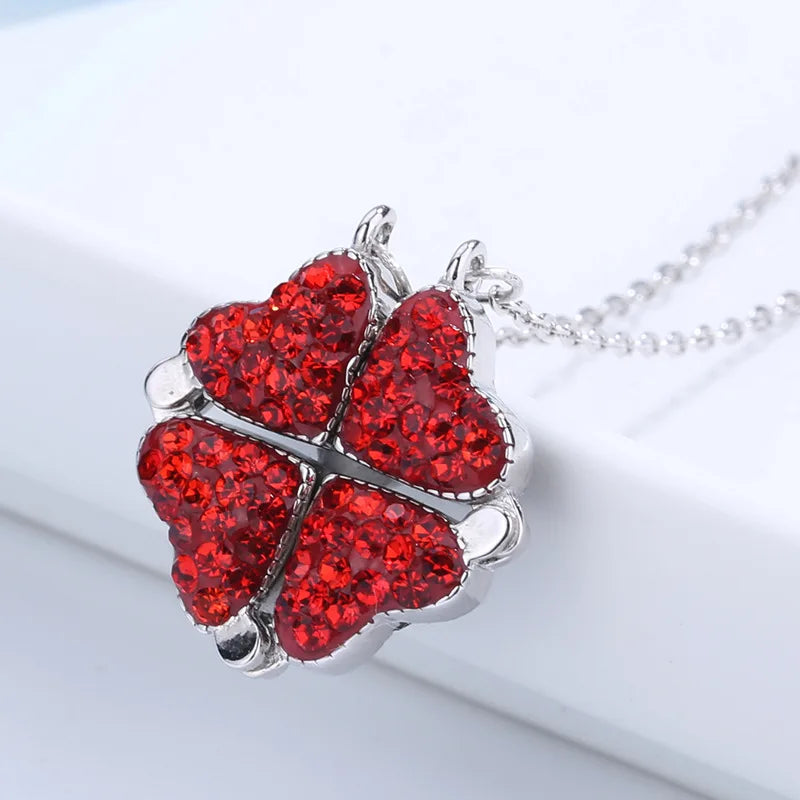 925 Sterling Silver Magnetic Four-Leaf Clover Necklace – Heart-Shaped Pendant Love Jewelry for Women and Girls Gift Cimorene