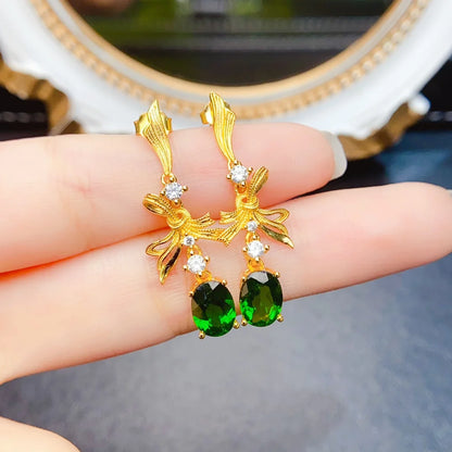 Natural Diopside Gemstone Earrings – 925 Sterling Silver Elegant Jewelry for Women | Unique Wedding or Anniversary Gift