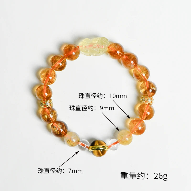 Natural Gem Citrine & Tiger's Eye Bracelet with Feng Shui Pi Xiu Charm – Spiritual Jewelry for Good Fortune