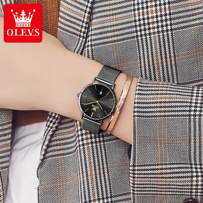 OLEVS 5869 Women’s Quartz Watch – Waterproof, Ultra-Thin, Mesh Steel Strap, Elegant Luxury Design