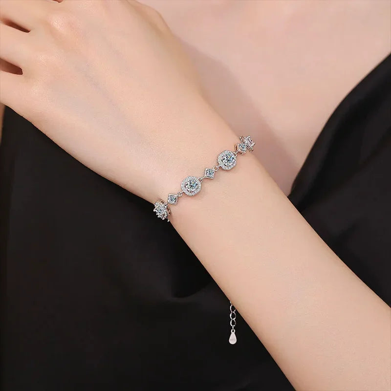 4CT Round Cut Moissanite Bracelet – 925 Sterling Silver Chain, Rhodium-Plated Jewelry for Women & Girls, Perfect Anniversary Gift Irina