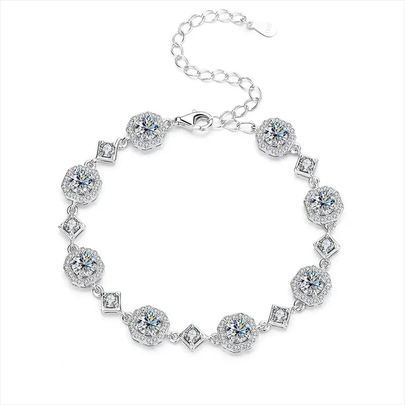 4CT Round Cut Moissanite Bracelet – 925 Sterling Silver Chain, Rhodium-Plated Jewelry for Women & Girls, Perfect Anniversary Gift Irina