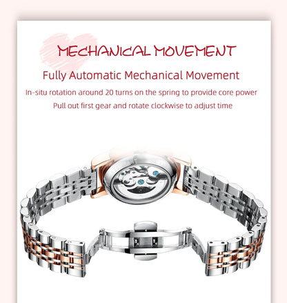 CHENXI 8837 Women's Luxury Diamond Skeleton Watch - Automatic Mechanical Stainless Steel Waterproof Timepiece