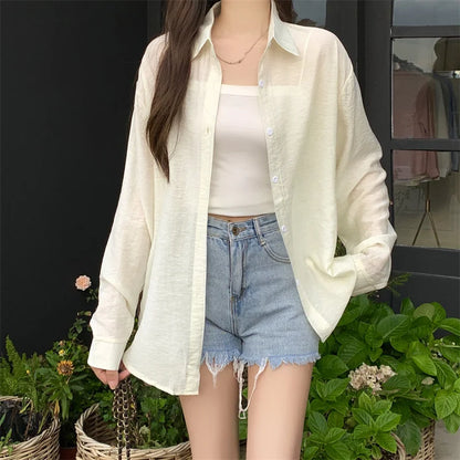 Women's Lightweight Long-Sleeve Shirt | Loose Korean-Style Single-Breasted Blouse Kara