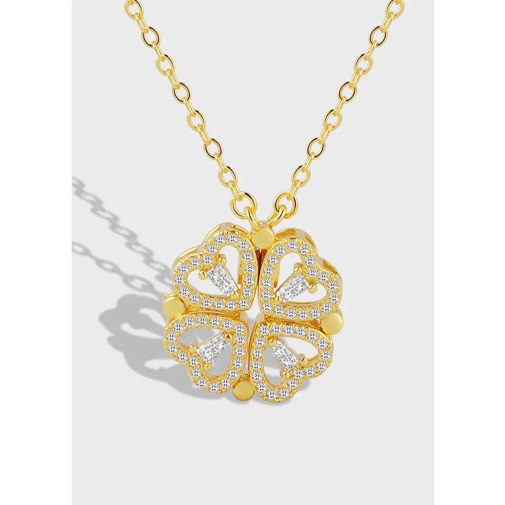 925 Sterling Silver Magnetic Four-Leaf Clover Necklace – Heart-Shaped Pendant Love Jewelry for Women and Girls Gift Cimorene