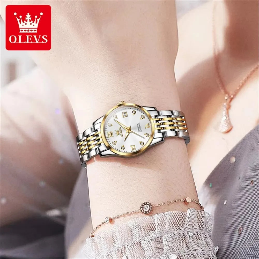 OLEVS 6673 Women’s Diamond Dial Mechanical Watch – Simple, Fashionable, Classic Automatic Calendar Ladies Watch