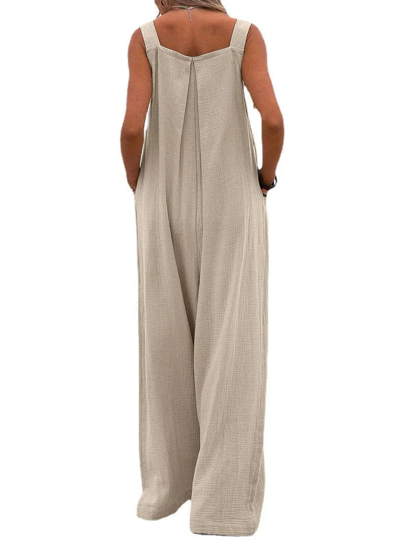 Women's Wide-Leg Overalls | Casual Cotton Linen Baggy Jumpsuit Shaina