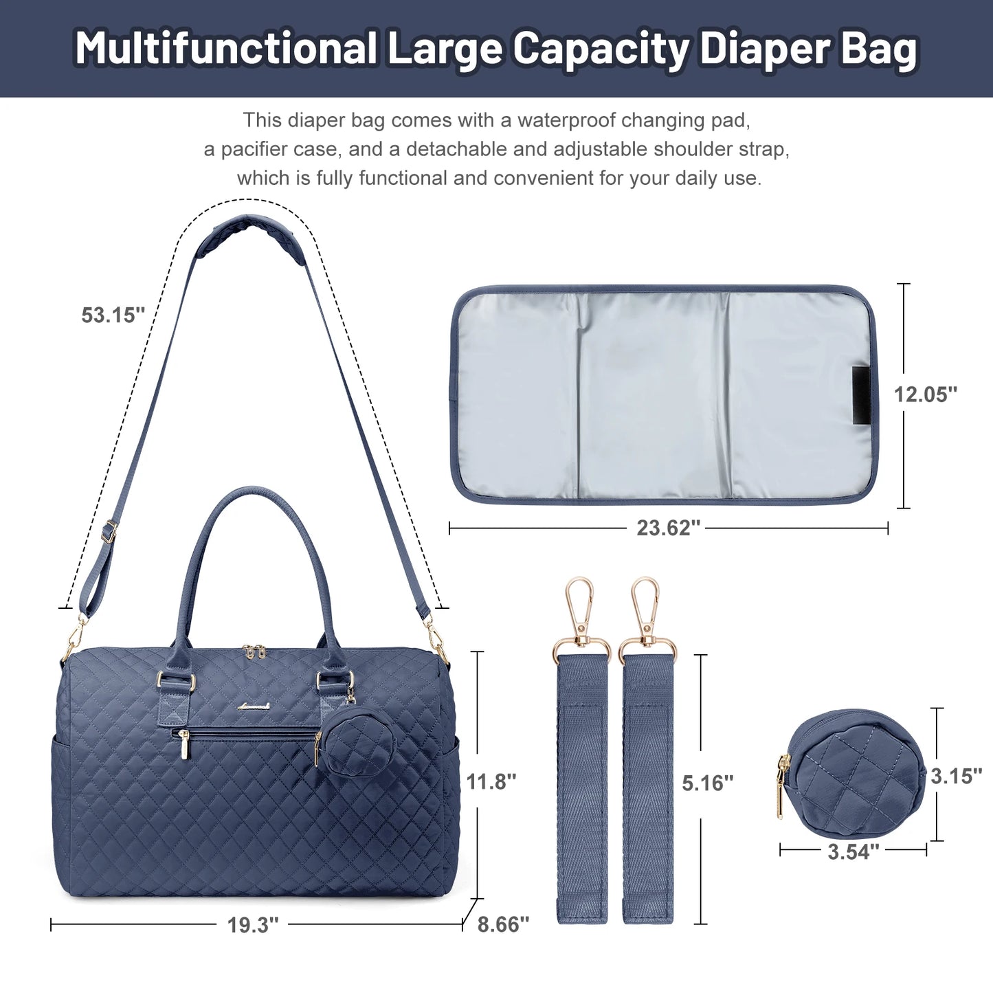 Waterproof Mommy Travel Bag | Large Capacity Duffle with Changing Pad & Pacifier Case Sarah