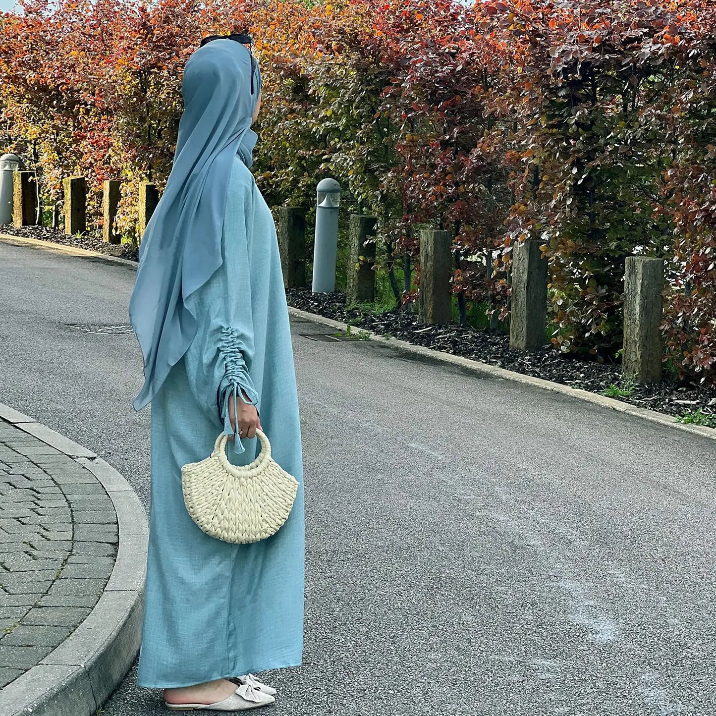 Plain Solid Color Abaya Dress with Drawstring Cuffs – Modest Islamic Clothing for Muslim Women Asma