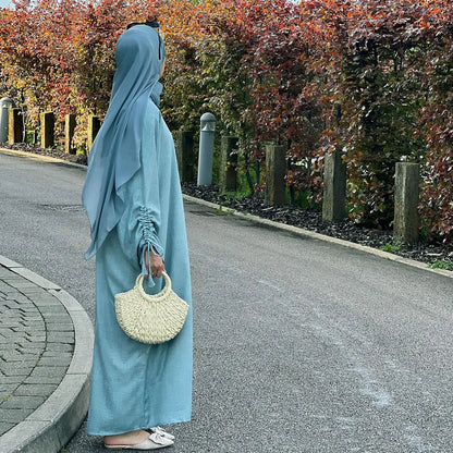 Plain Solid Color Abaya Dress with Drawstring Cuffs – Modest Islamic Clothing for Muslim Women Asma