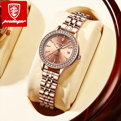 POEDAGAR Women's Rose Gold Luxury Watch – Diamond-Accented Ladies Waterproof Stainless Steel Quartz Wristwatch with Date Display Jocelyn