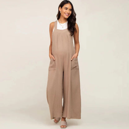 Maternity Overalls for Pregnant Women - Loose Wide-Leg Jumpsuit with Sleeveless Straps & Pockets | Casual Pregnancy Outfit Patricia