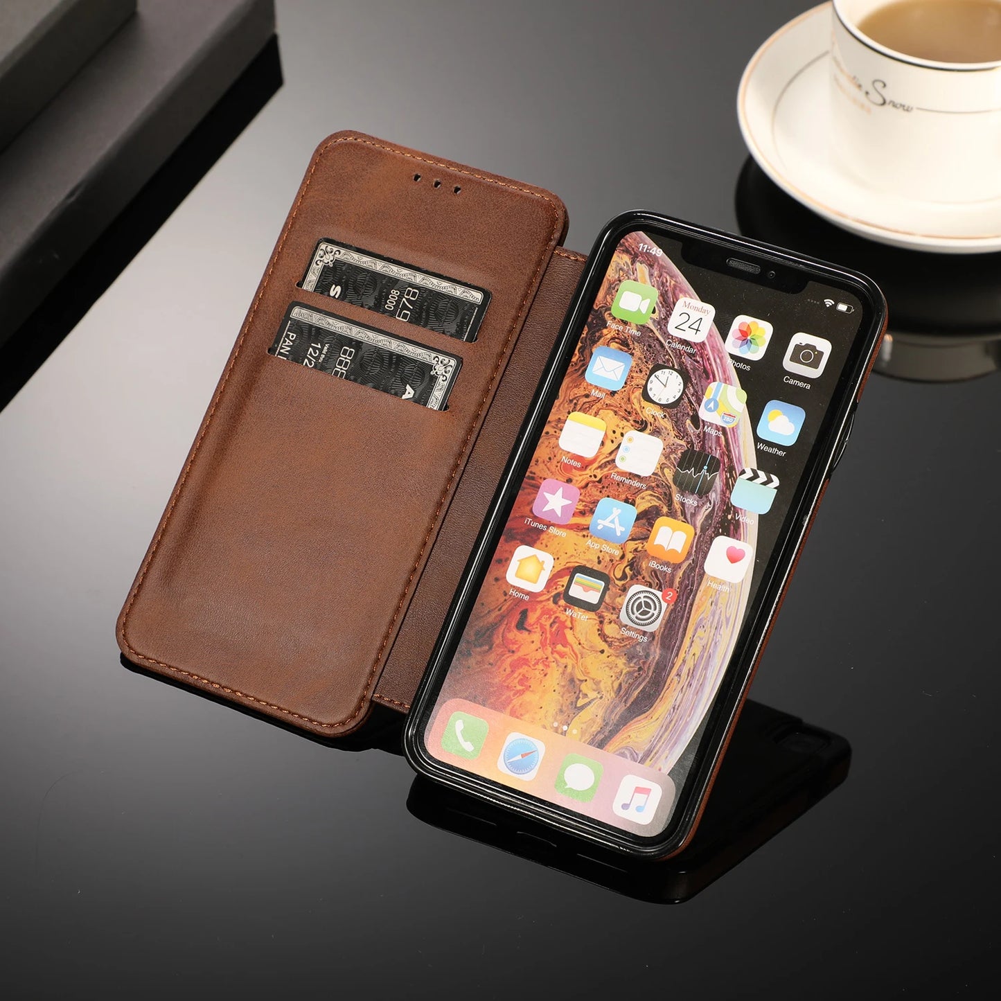 Retro PU Leather Flip Wallet Phone Case | Multi-Card Holder Magnetic Cover for iPhone 11, 12, XS, SE, 7, 8