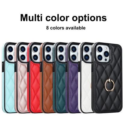 Luxury Leather Phone Case with Rotating Metal Ring | Shockproof Cover for iPhone 14, 13, 12, 11 Pro Max
