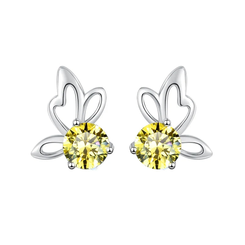 Fine Jewelry | 0.5Ct×2 Round Blue Moissanite Angel Wing Earrings | GRA Certified S925 Sterling Silver Studs for Women Jen