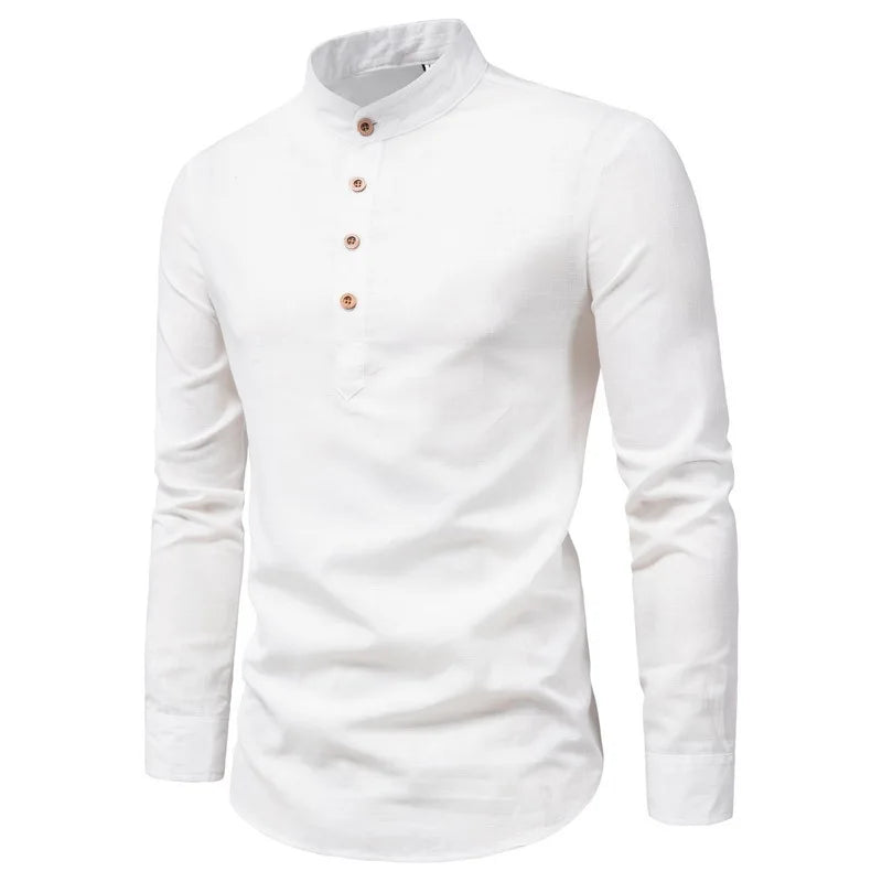 Men's Cotton Long Sleeve Shirt - Spring Summer Slim Fit Business Casual Collar Design Luke