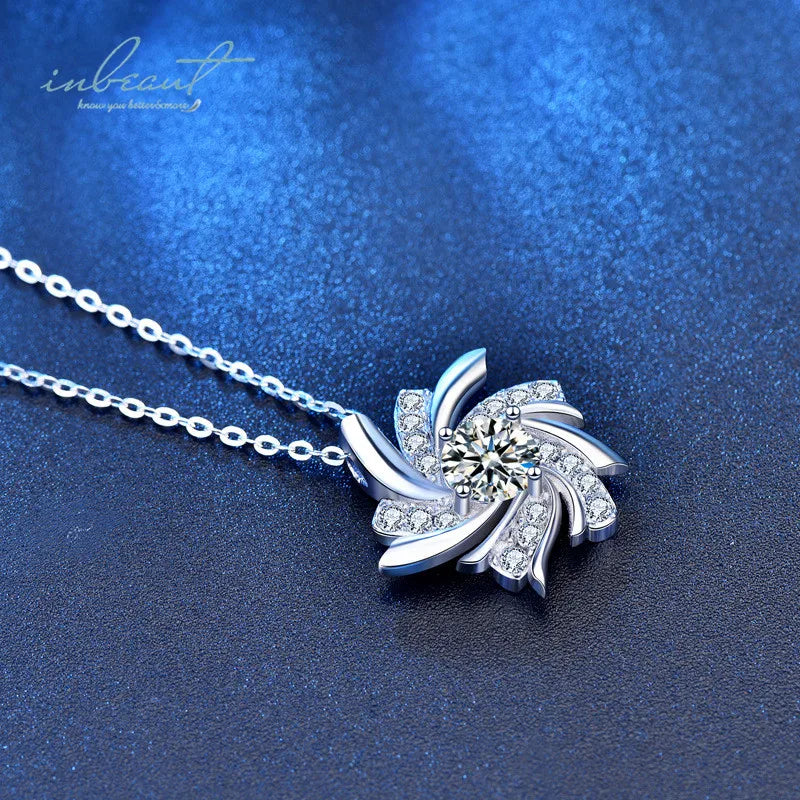 925 Silver Windmill Pendant Necklace – 1 Carat D-Color Moissanite, Brilliant Cut, Diamond-Tested Fine Jewelry for Women Amalia