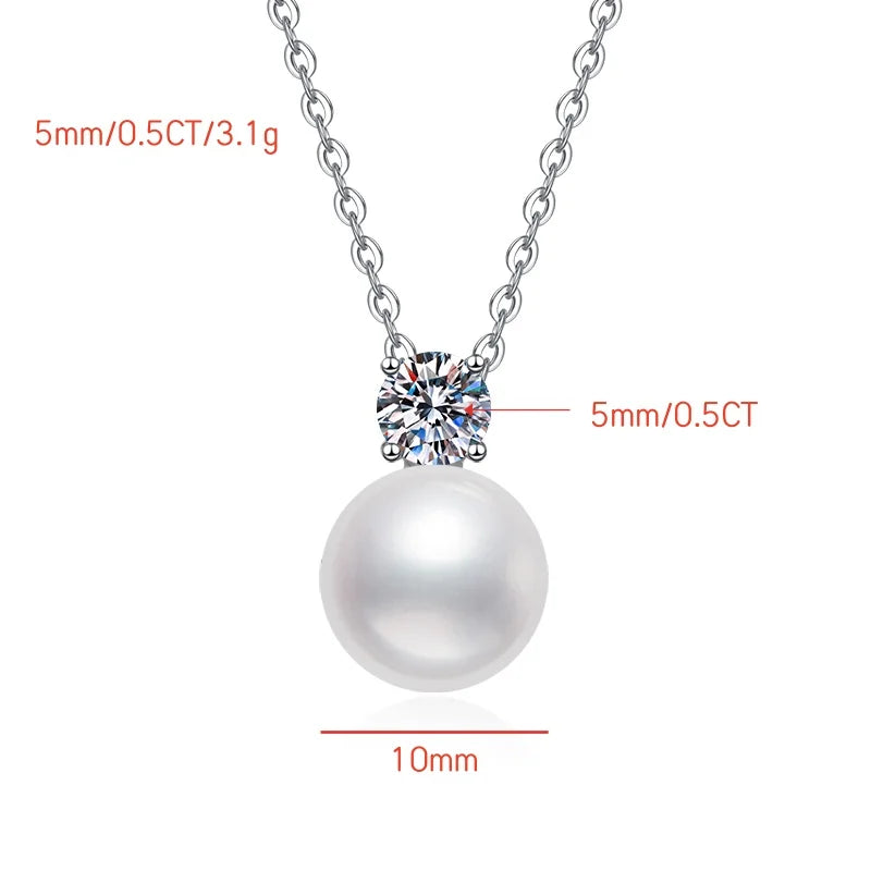 S925 Sterling Silver Moissanite & Pearl Jewelry Set – 0.5ct D Color VVS1 Earrings & Necklace for Women