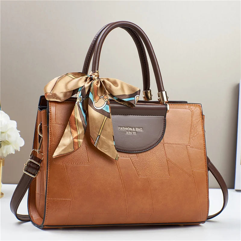 Women’s PU Leather Handbag – New Design Crossbody Bag with Tie Cloth Accent Elisa