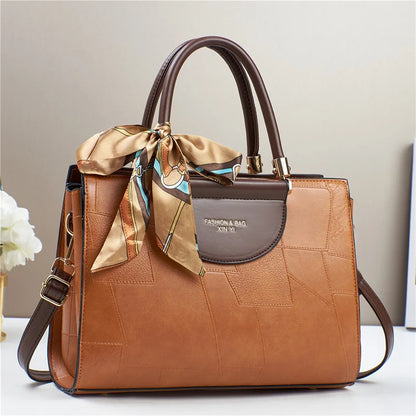 Women’s PU Leather Handbag – New Design Crossbody Bag with Tie Cloth Accent Elisa