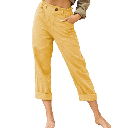 Summer High-Waist Cotton Linen Trousers | Loose Fit Casual Solid Color Pants for Women Trina
