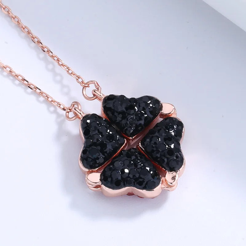925 Sterling Silver Magnetic Four-Leaf Clover Necklace – Heart-Shaped Pendant Love Jewelry for Women and Girls Gift Cimorene