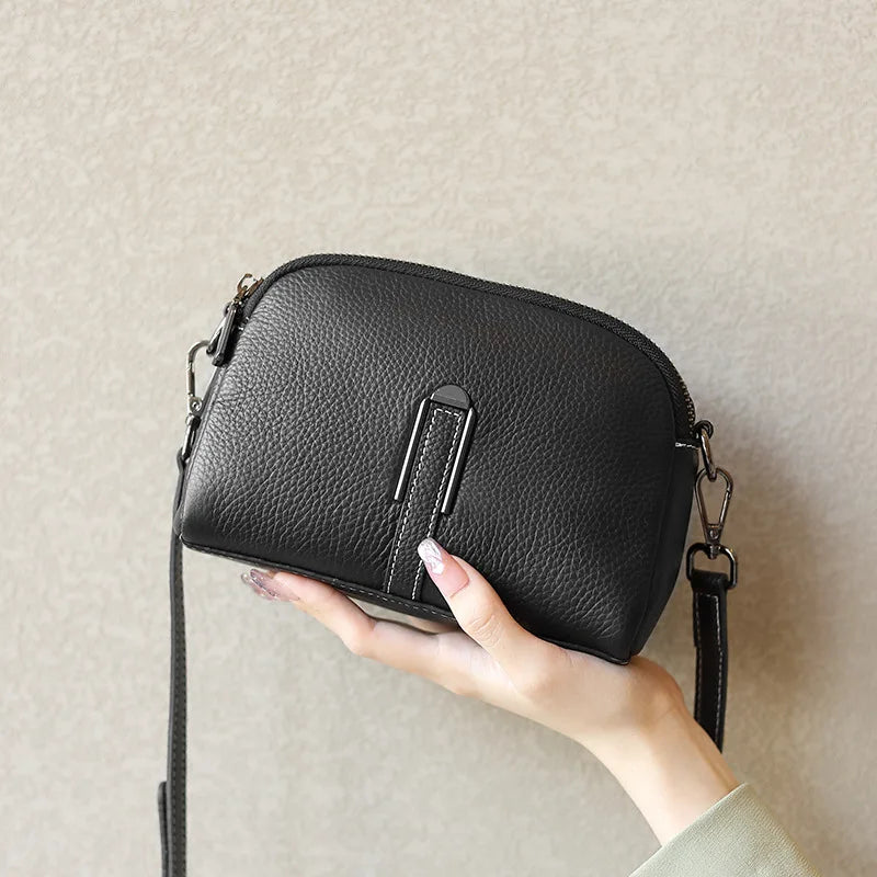 Women’s Genuine Leather Messenger Bag: Retro Togo Cowhide Mini Handbag for Ladies Norah