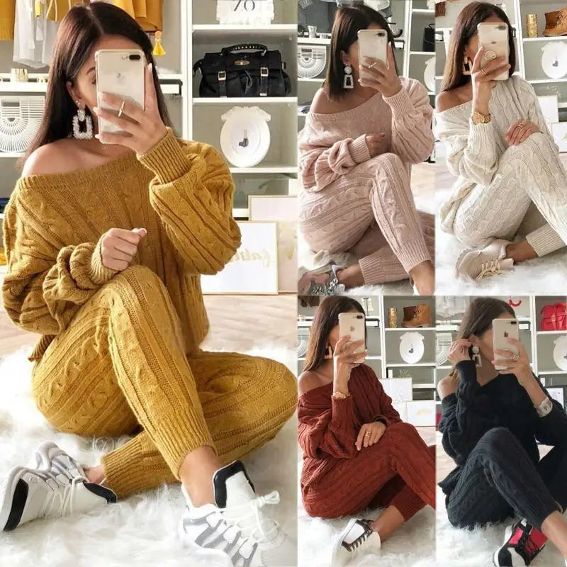 Women's Multi-Color Turtleneck Sweater Set - Drop Shoulder Knitwear for Comfortable Fall Fashion Lavinia
