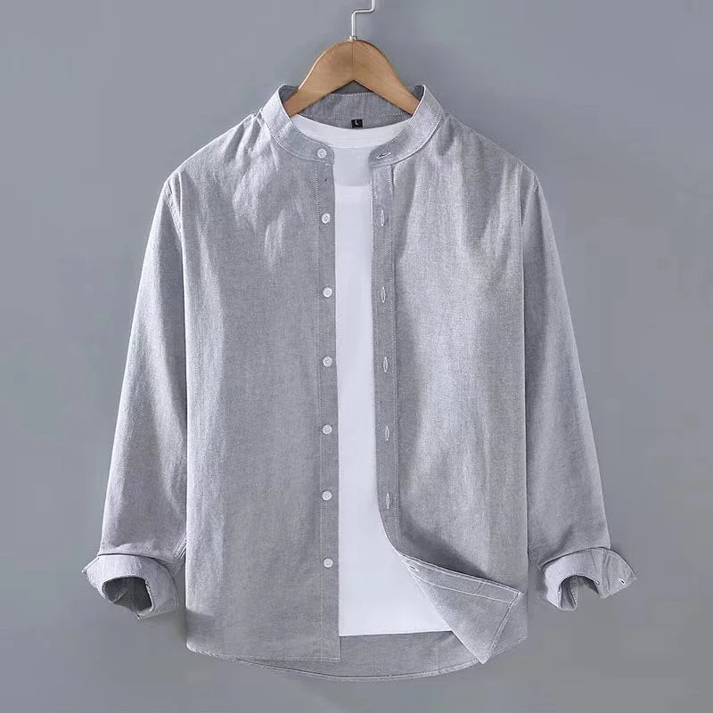 Men Button Linen Shirt Long Sleeve
