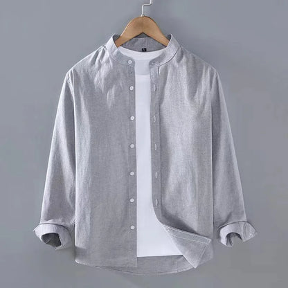 Men Button Linen Shirt Long Sleeve