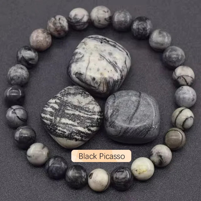 8mm Natural Stone Beaded Bracelet | Fashion Crystal Elastic Stretch Jewelry Gift Nia